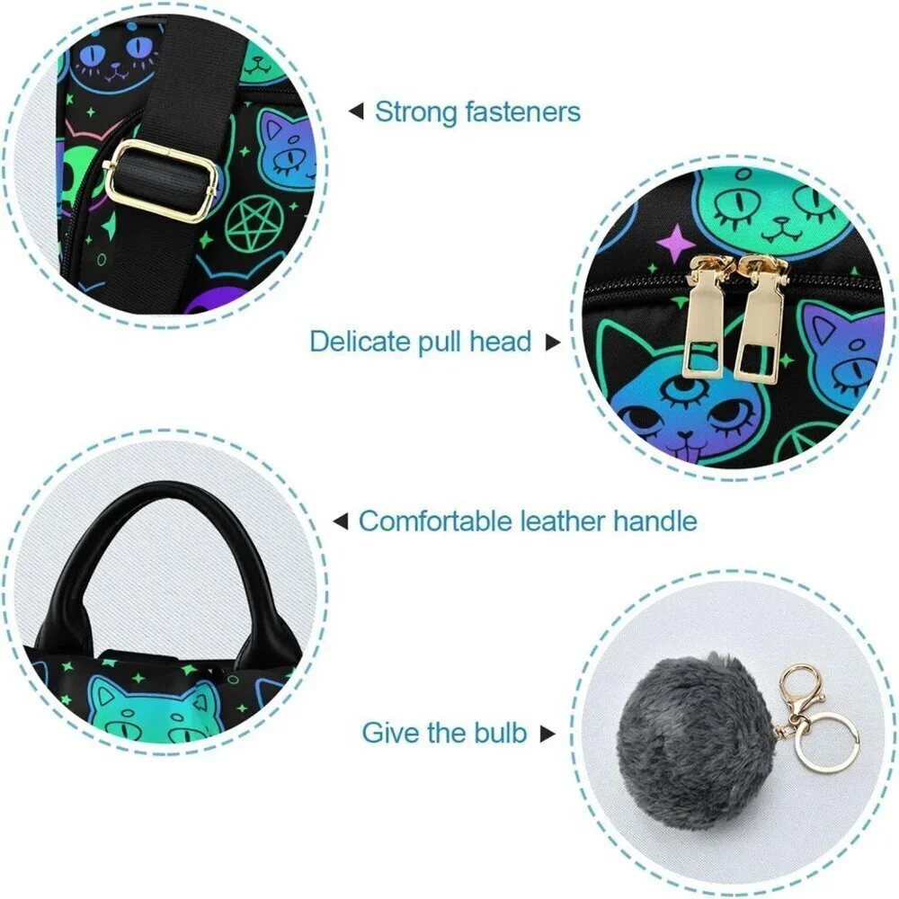 Fashion Backpack Purse Women Rainbow Cat Moon Star Casual Travel School